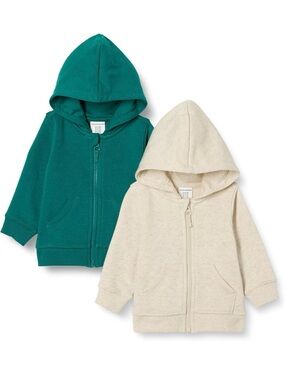 Set of Amazon Essentials Kids' Zip Hoodies in Teal & Cream